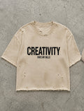 distressed Creativity Pays My Bills Tee — Coffee dye & distressed